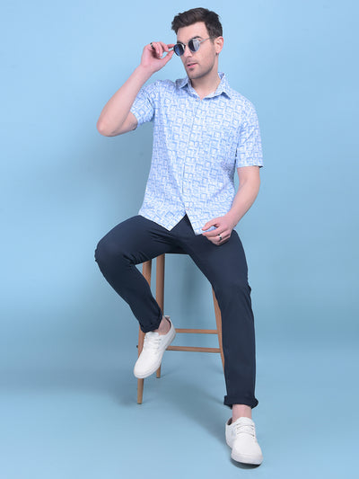 Blue Printed 100% Cotton Shirt-Men Shirts-Crimsoune Club