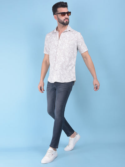 Beige Floral Print 100% Cotton Shirt-Men Shirts-Crimsoune Club