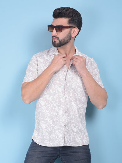 Beige Floral Print 100% Cotton Shirt-Men Shirts-Crimsoune Club
