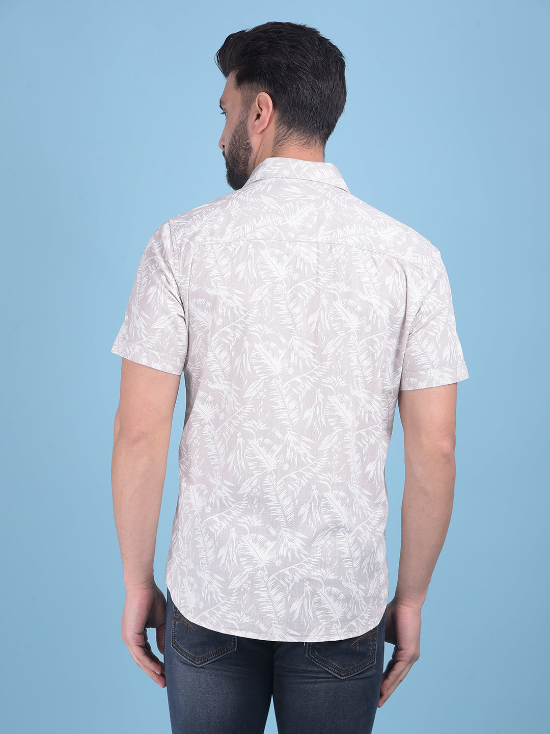 Beige Floral Print 100% Cotton Shirt-Men Shirts-Crimsoune Club