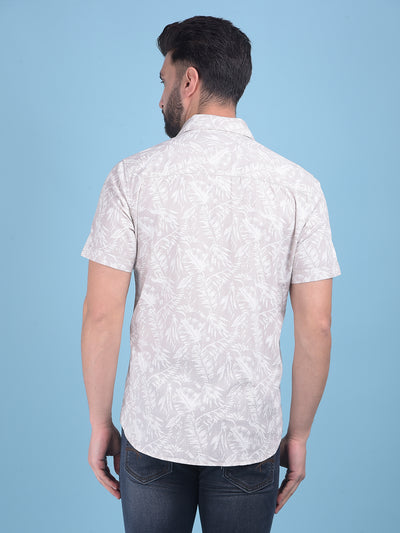 Beige Floral Print 100% Cotton Shirt-Men Shirts-Crimsoune Club