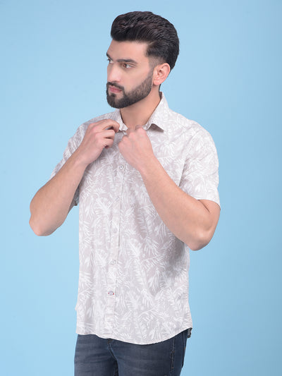 Beige Floral Print 100% Cotton Shirt-Men Shirts-Crimsoune Club