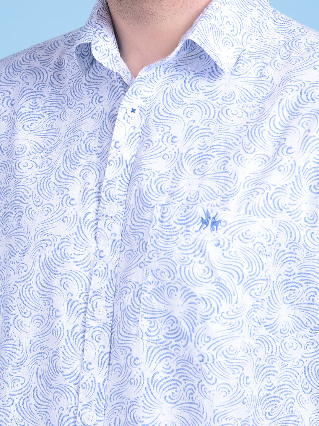 Blue Printed 100% Cotton Shirt-Men Shirts-Crimsoune Club