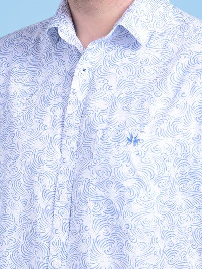 Blue Printed 100% Cotton Shirt-Men Shirts-Crimsoune Club