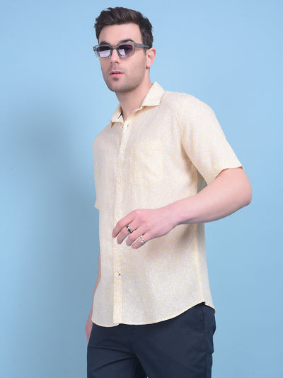 Yellow Floral Print Shirt-Men Shirts-Crimsoune Club