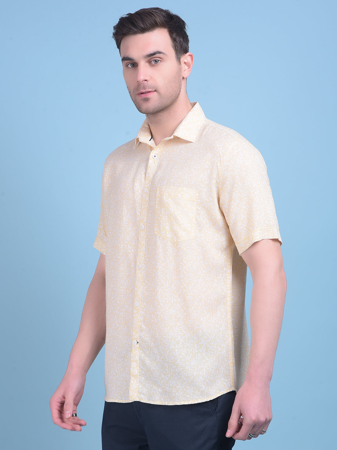 Yellow Floral Print Shirt-Men Shirts-Crimsoune Club