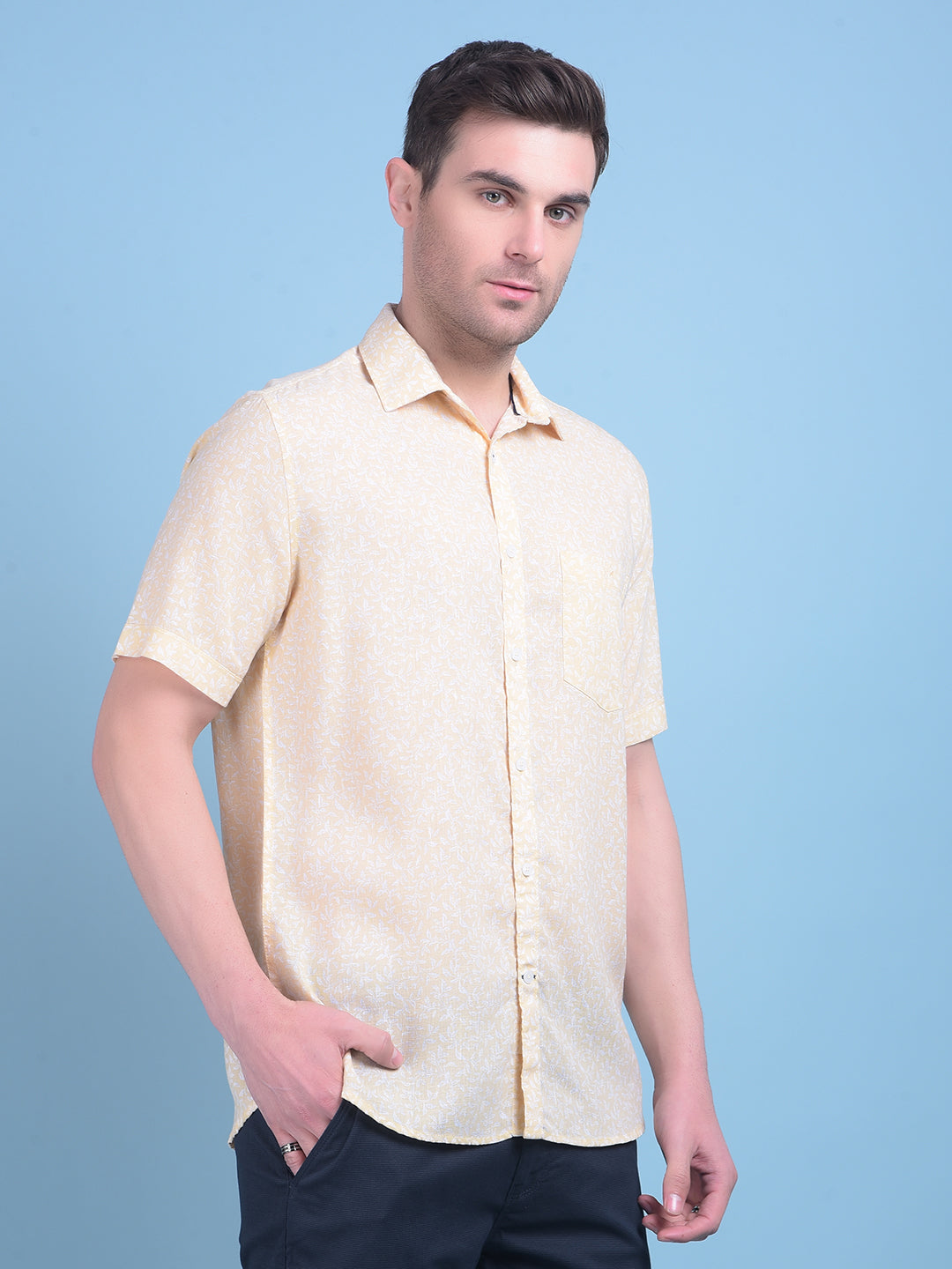 Yellow Floral Print Shirt-Men Shirts-Crimsoune Club