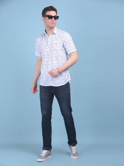 Printed Blue 100% Cotton Shirt-Men Shirts-Crimsoune Club