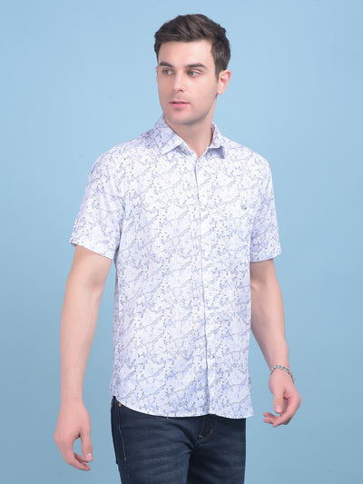 Printed Blue 100% Cotton Shirt-Men Shirts-Crimsoune Club