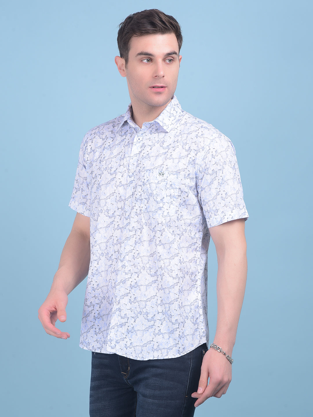 Printed Blue 100% Cotton Shirt-Men Shirts-Crimsoune Club