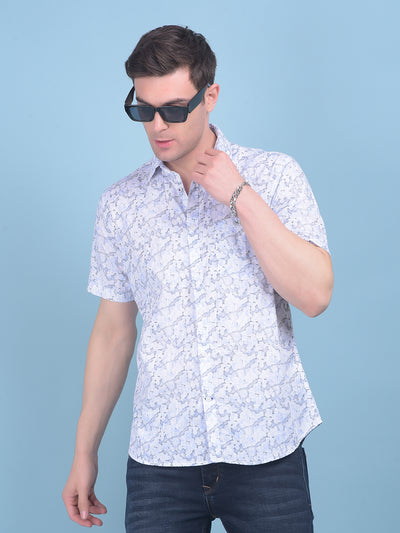 Printed Blue 100% Cotton Shirt-Men Shirts-Crimsoune Club