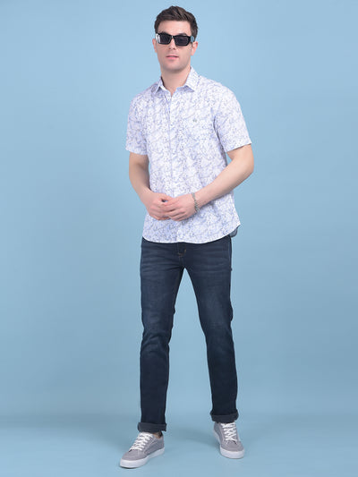 Printed Blue 100% Cotton Shirt-Men Shirts-Crimsoune Club