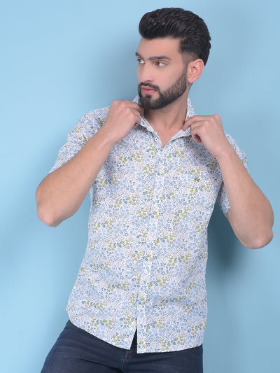 Olive Floral Print 100% Cotton Shirt-Men Shirts-Crimsoune Club