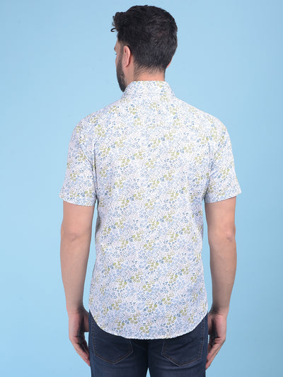 Olive Floral Print 100% Cotton Shirt-Men Shirts-Crimsoune Club