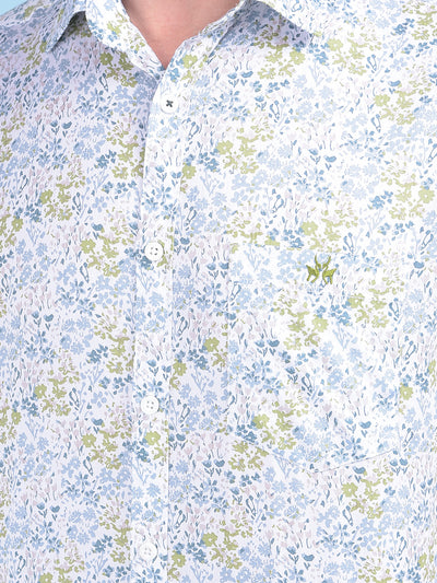 Olive Floral Print 100% Cotton Shirt-Men Shirts-Crimsoune Club