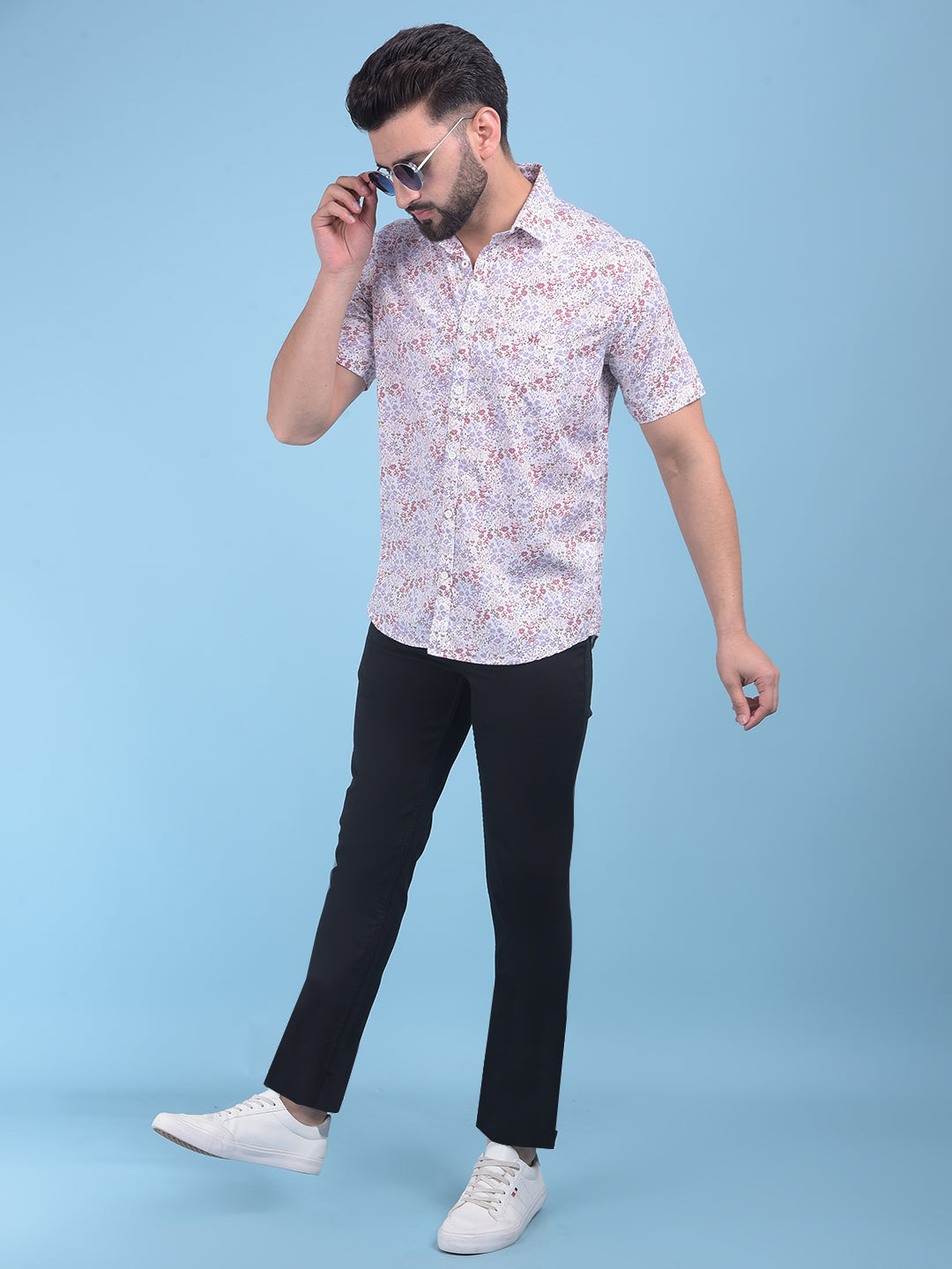 Wine Floral Print 100% Cotton Shirt-Men Shirts-Crimsoune Club