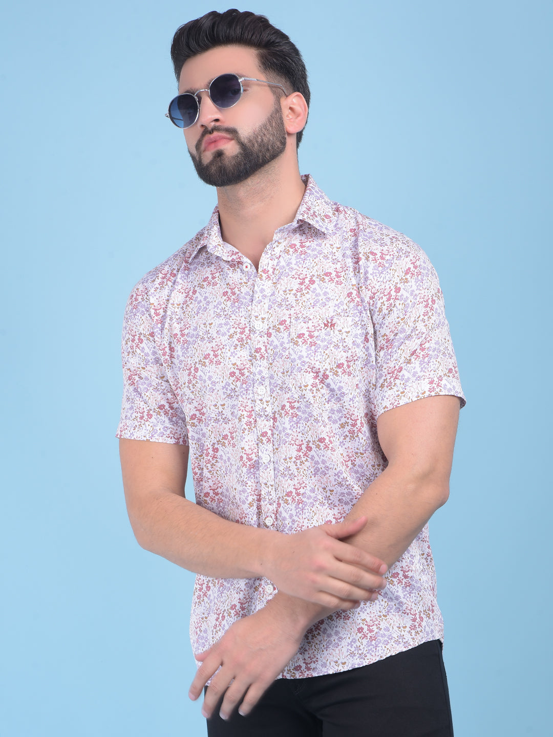 Wine Floral Print 100% Cotton Shirt-Men Shirts-Crimsoune Club