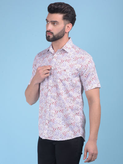 Wine Floral Print 100% Cotton Shirt-Men Shirts-Crimsoune Club