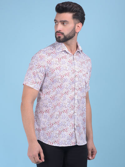 Wine Floral Print 100% Cotton Shirt-Men Shirts-Crimsoune Club