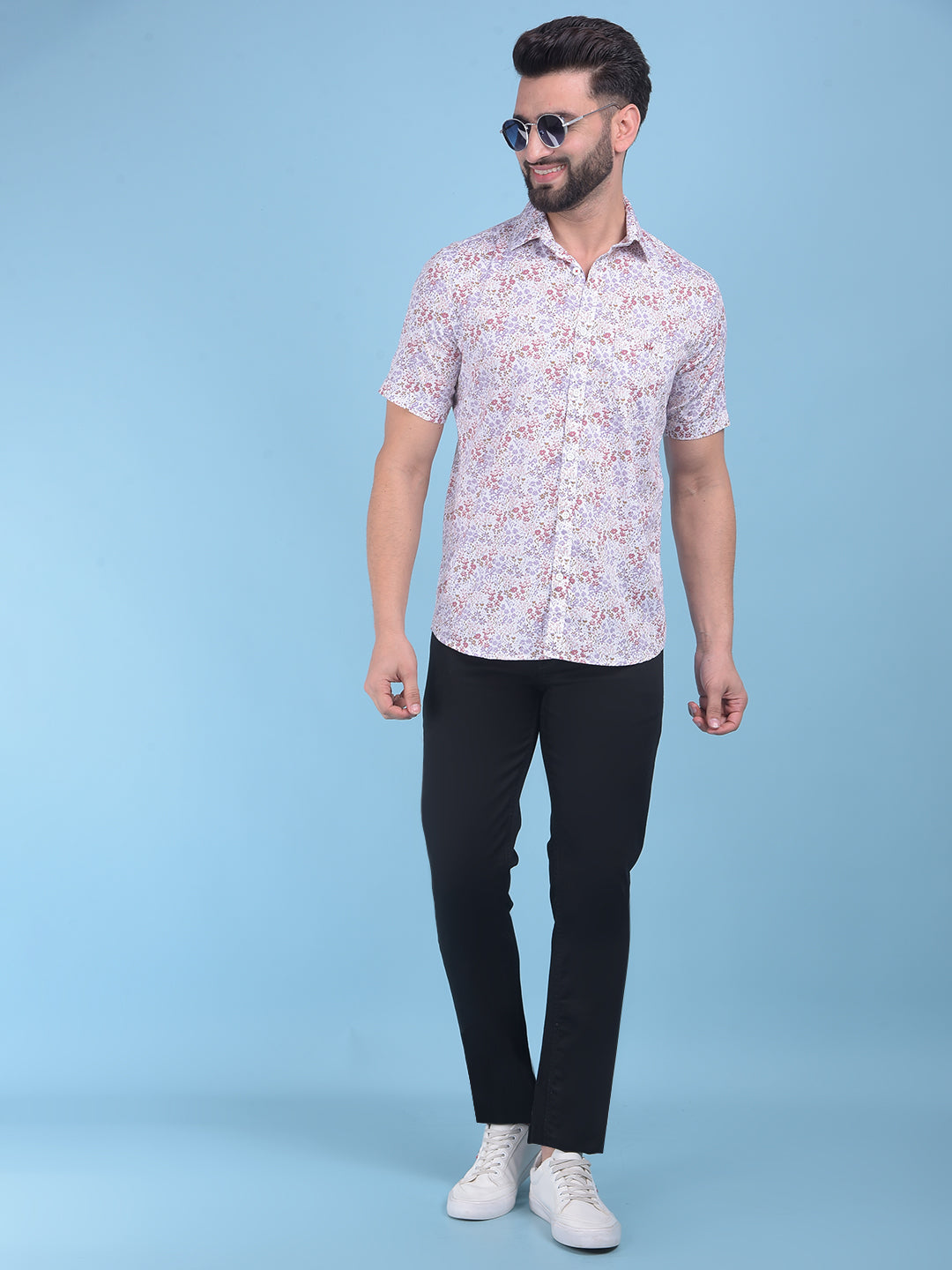 Wine Floral Print 100% Cotton Shirt-Men Shirts-Crimsoune Club