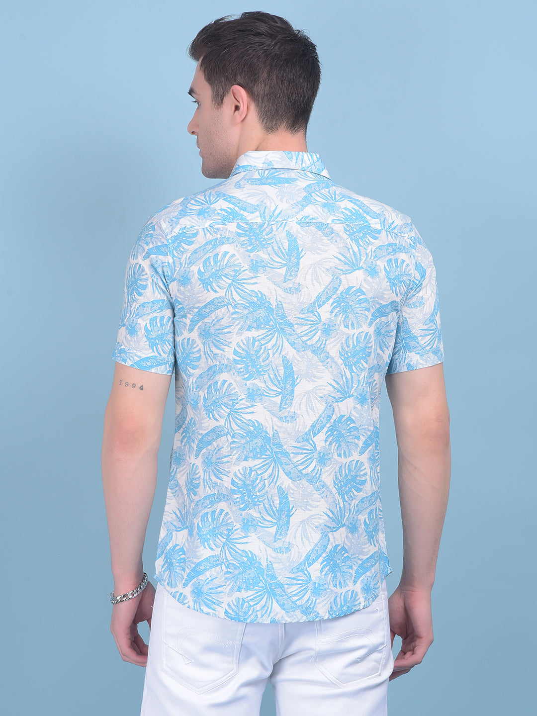 Blue Floral Print Linen Shirt-Men Shirts-Crimsoune Club