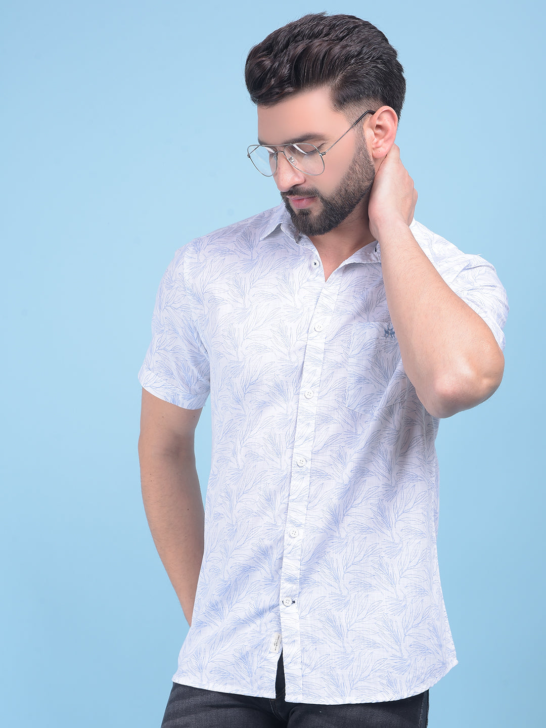 White Floral Print 100% Cotton Shirt-Men Shirts-Crimsoune Club