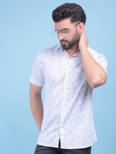 White Floral Print 100% Cotton Shirt-Men Shirts-Crimsoune Club