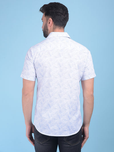 White Floral Print 100% Cotton Shirt-Men Shirts-Crimsoune Club