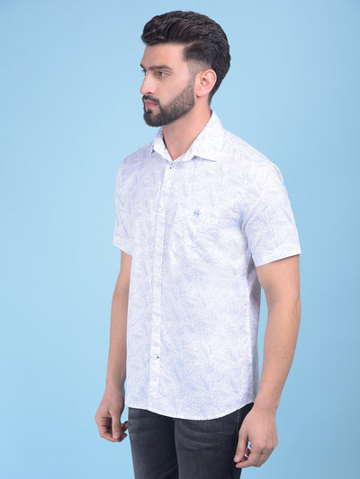 White Floral Print 100% Cotton Shirt-Men Shirts-Crimsoune Club