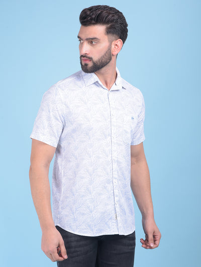 White Floral Print 100% Cotton Shirt-Men Shirts-Crimsoune Club