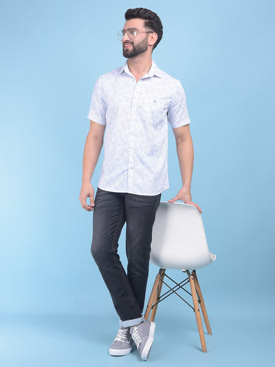 White Floral Print 100% Cotton Shirt-Men Shirts-Crimsoune Club