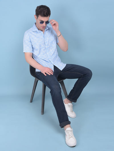 Printed Blue 100% Cotton Shirt-Men Shirts-Crimsoune Club