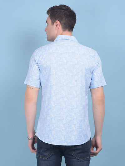 Printed Blue 100% Cotton Shirt-Men Shirts-Crimsoune Club