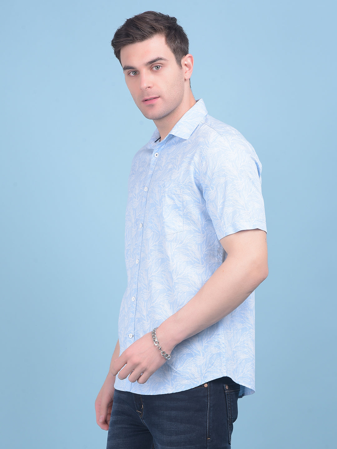 Printed Blue 100% Cotton Shirt-Men Shirts-Crimsoune Club