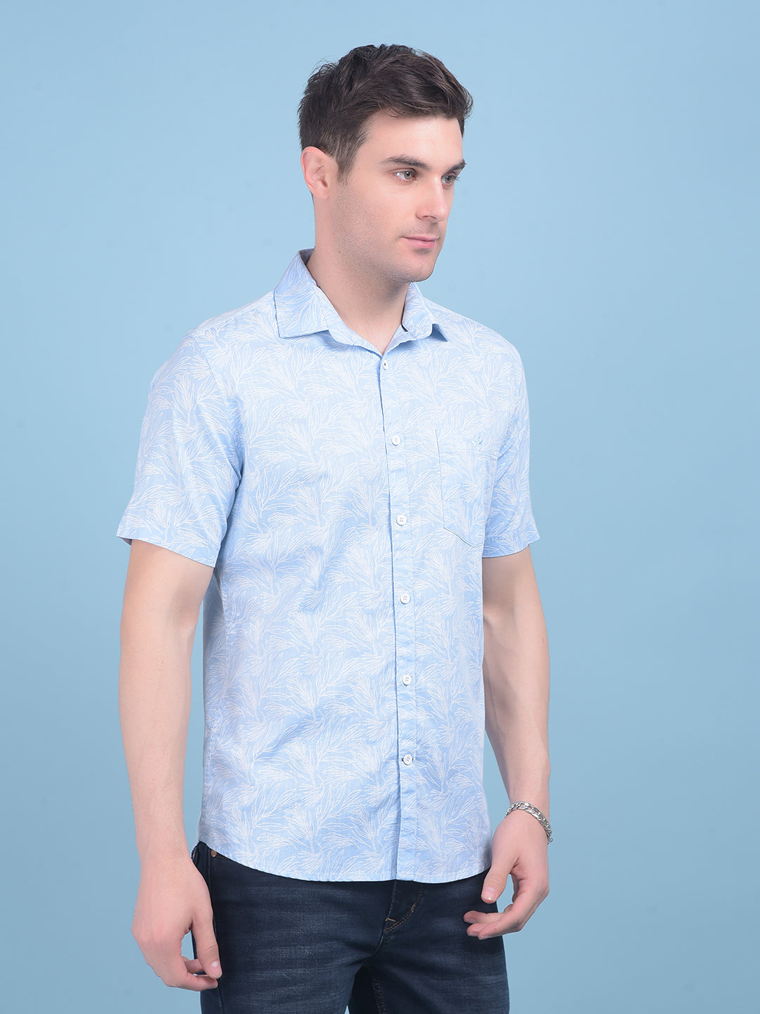 Printed Blue 100% Cotton Shirt-Men Shirts-Crimsoune Club