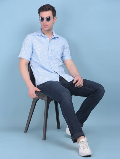 Printed Blue 100% Cotton Shirt-Men Shirts-Crimsoune Club