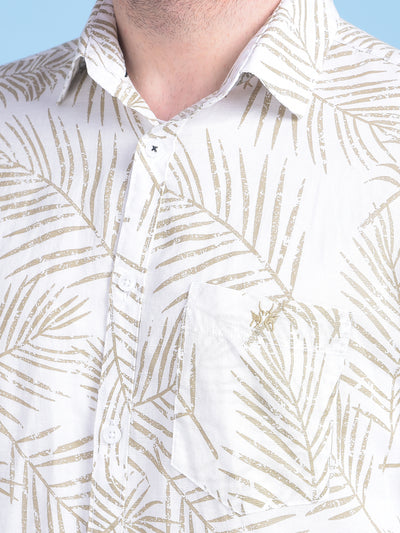 Olive Floral Print Linen Shirt-Men Shirts-Crimsoune Club