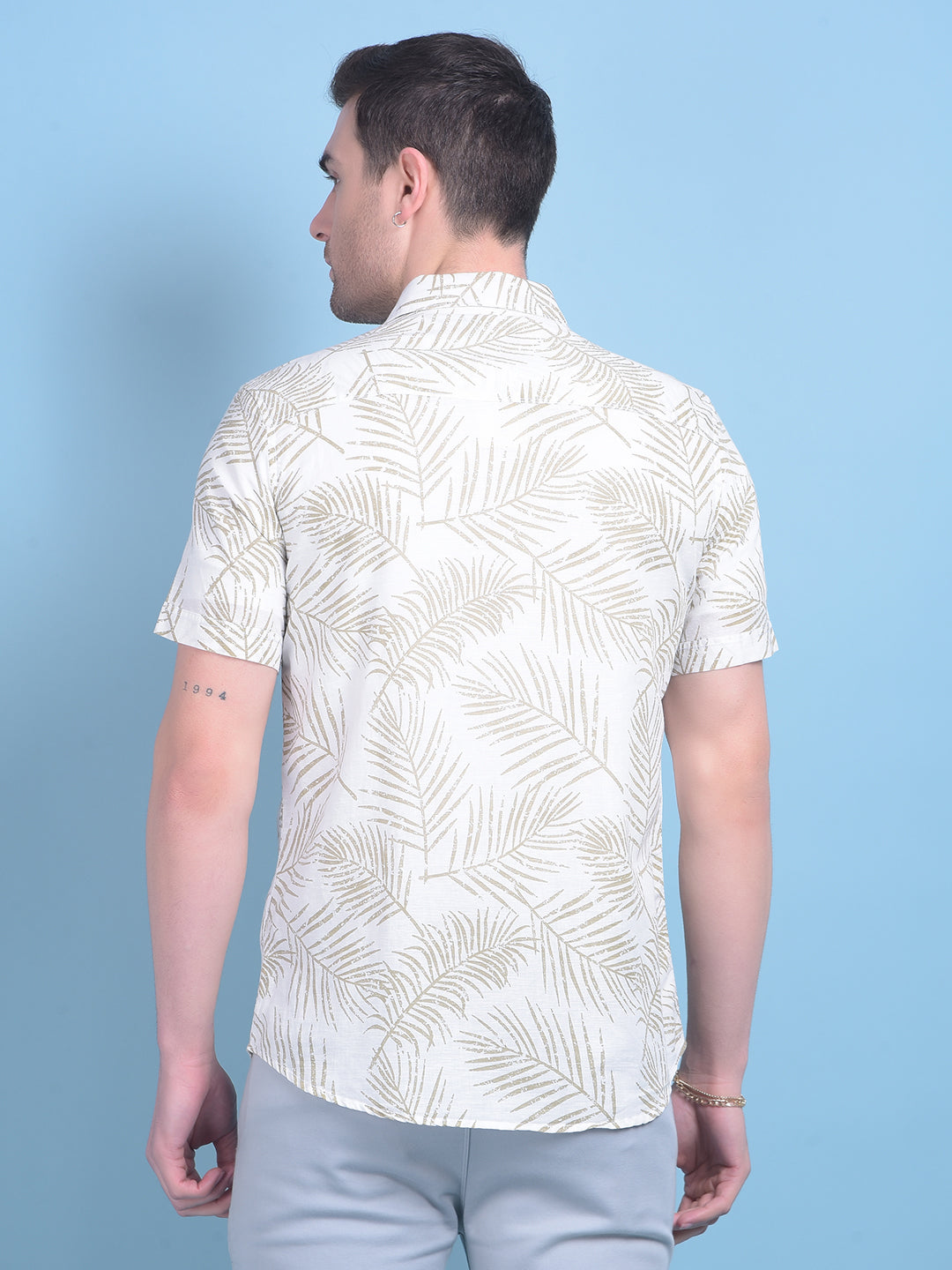 Olive Floral Print Linen Shirt-Men Shirts-Crimsoune Club