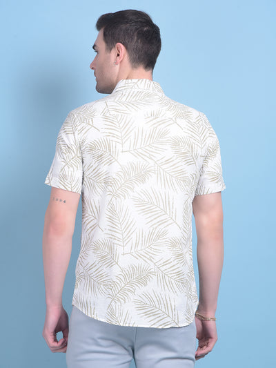 Olive Floral Print Linen Shirt-Men Shirts-Crimsoune Club