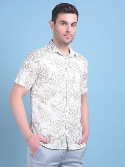 Olive Floral Print Linen Shirt-Men Shirts-Crimsoune Club