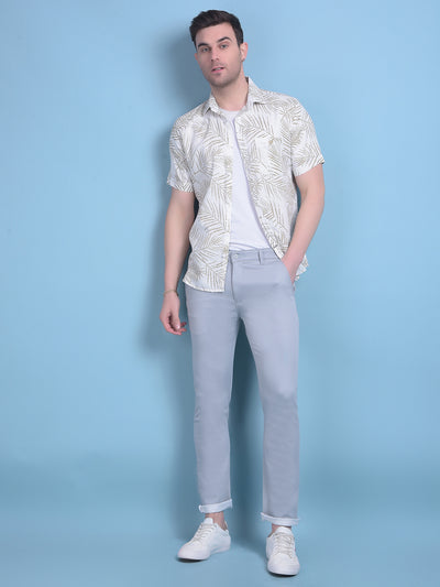 Olive Floral Print Linen Shirt-Men Shirts-Crimsoune Club