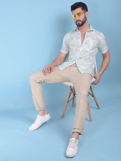 Green Floral Print Linen Shirt-Men Shirts-Crimsoune Club