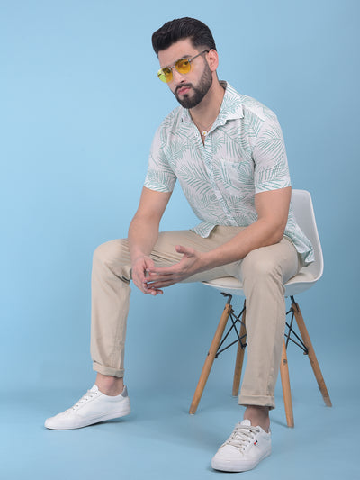 Green Floral Print Linen Shirt-Men Shirts-Crimsoune Club