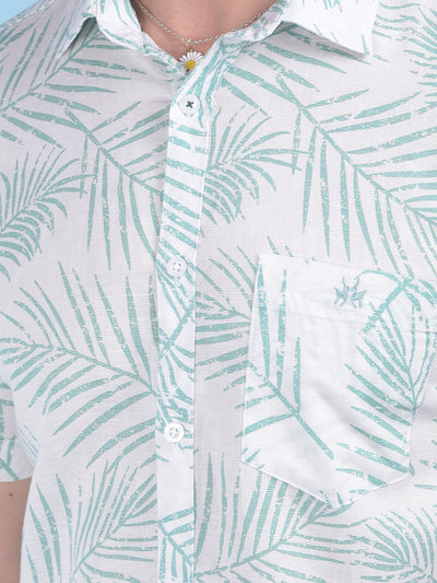 Green Floral Print Linen Shirt-Men Shirts-Crimsoune Club