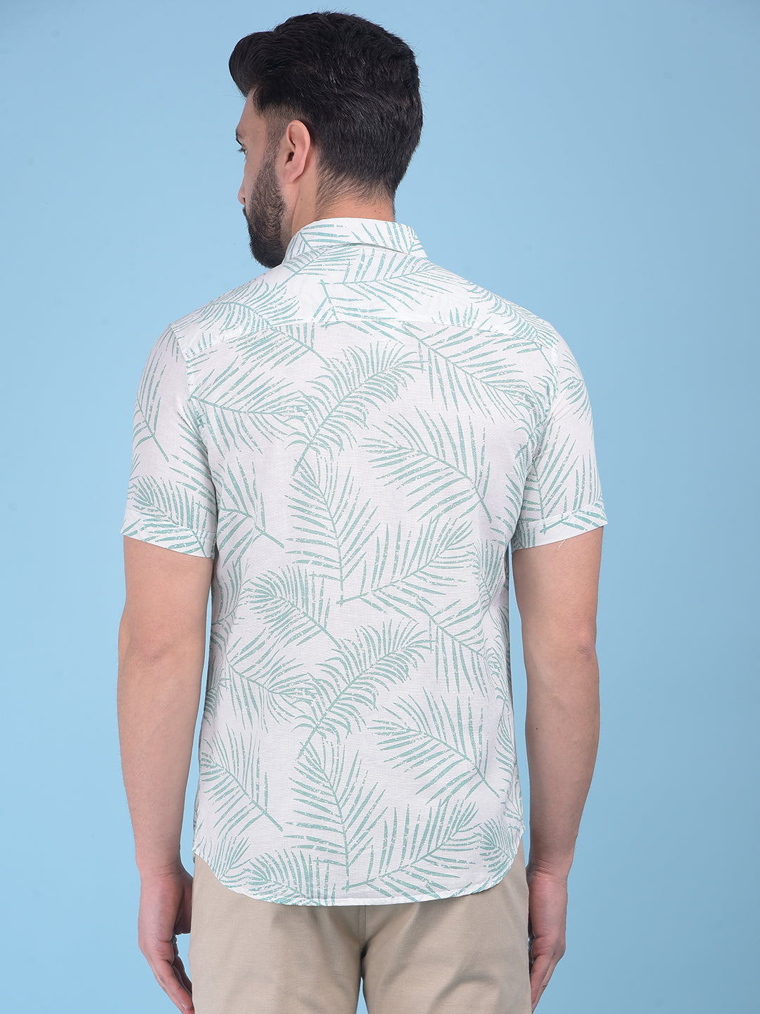 Green Floral Print Linen Shirt-Men Shirts-Crimsoune Club