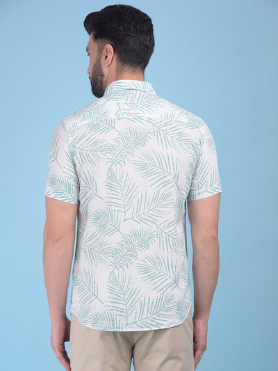 Green Floral Print Linen Shirt-Men Shirts-Crimsoune Club