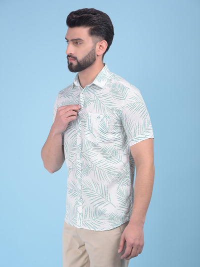 Green Floral Print Linen Shirt-Men Shirts-Crimsoune Club