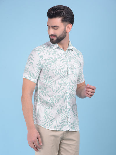 Green Floral Print Linen Shirt-Men Shirts-Crimsoune Club