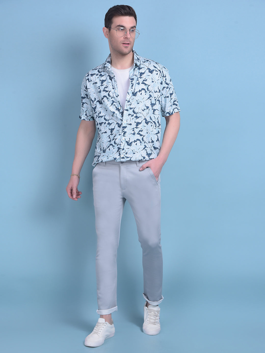 Green Floral Print Shirt-Men Shirts-Crimsoune Club