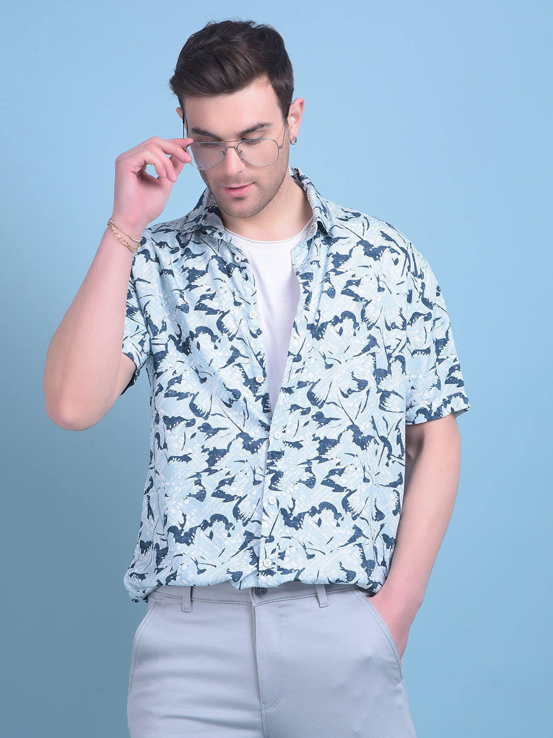 Green Floral Print Shirt-Men Shirts-Crimsoune Club